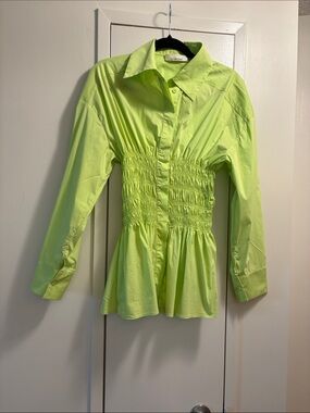 Liviana Conti Women’s Lime Green Smocked Waist Button-Up Top